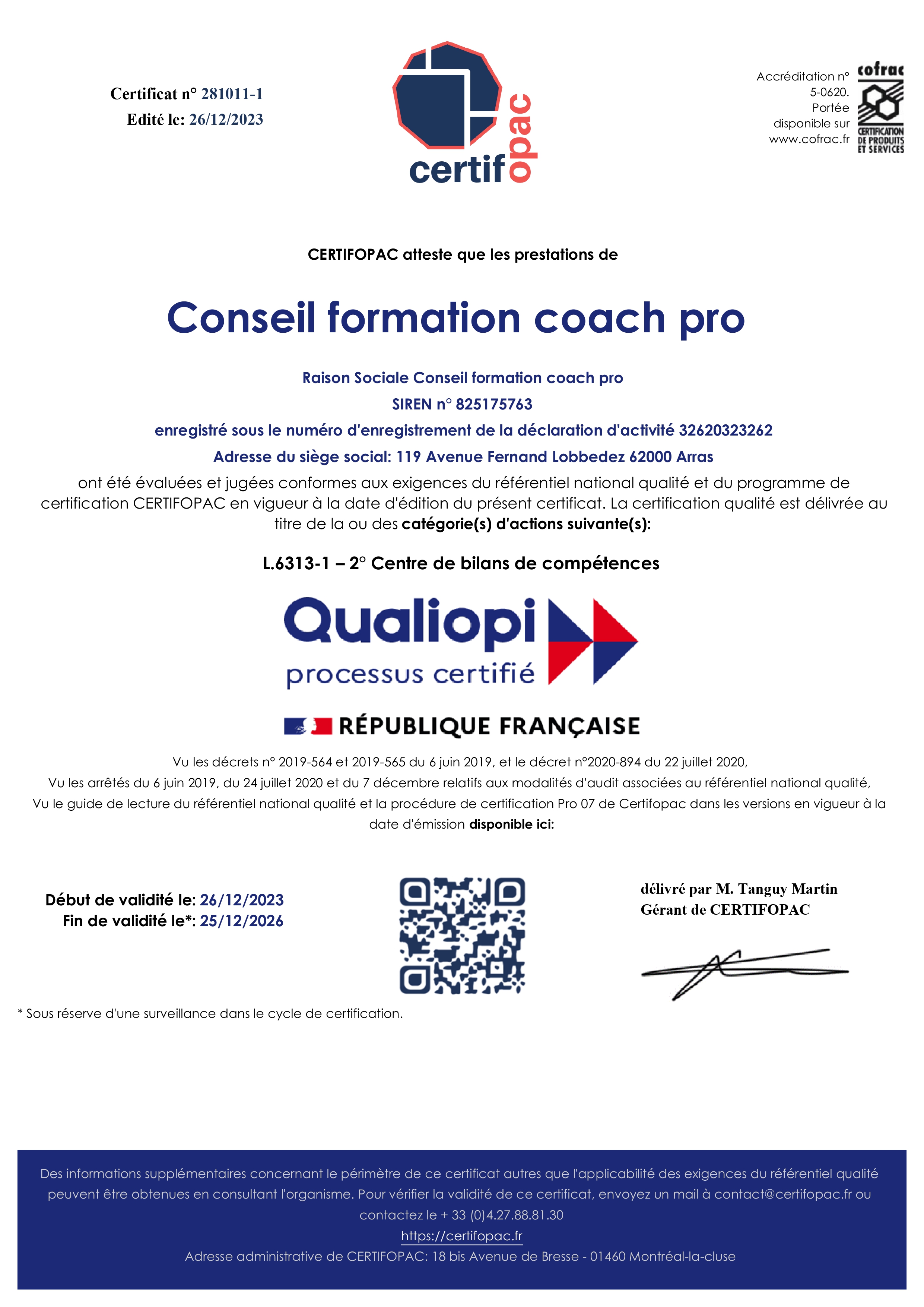 Certificat Qualiopi